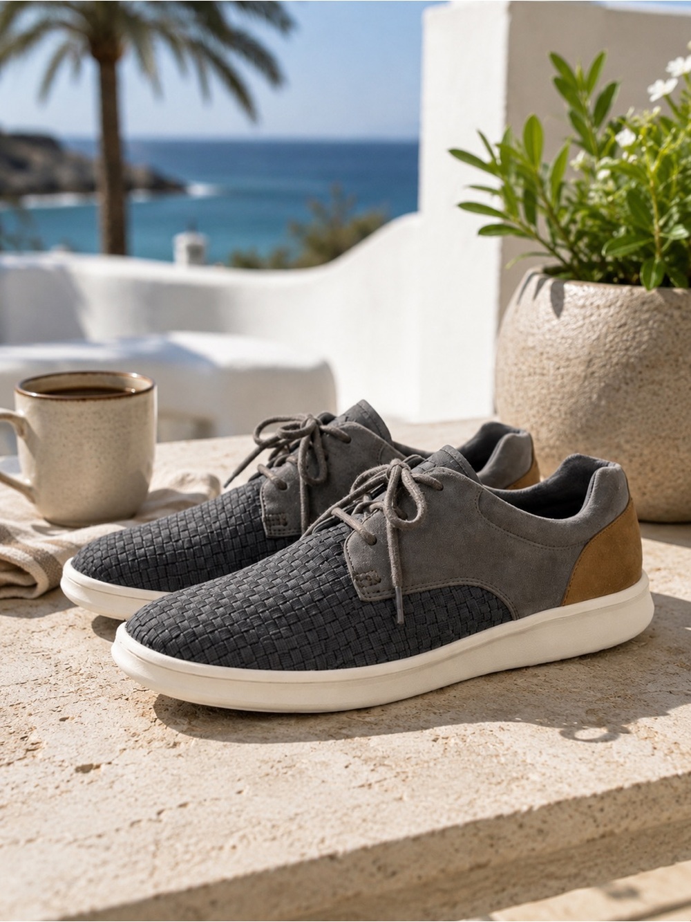 UGG‎ Hepner Men’s 8.5 Woven Casual Shoes Gray Leather Suede Comfort